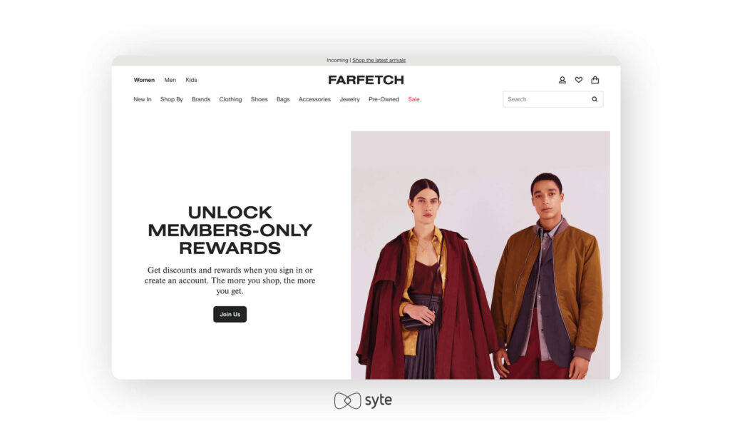 Farfetch’s loyalty program page.