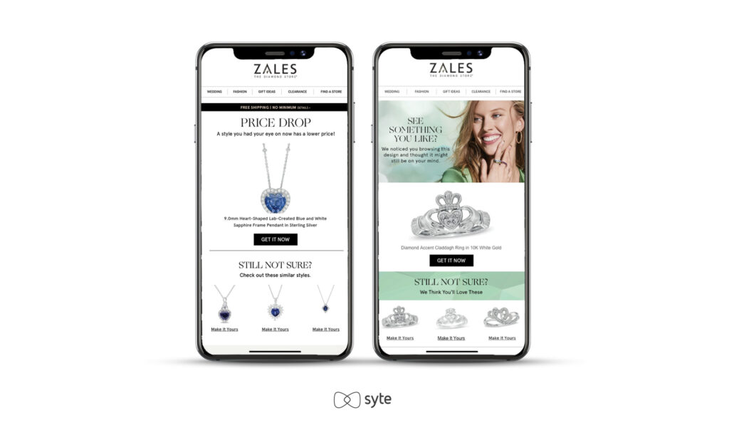 Mobile screenshots of the Zales homepage.