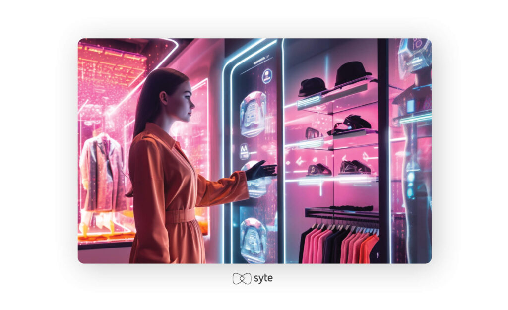 Woman browsing clothing and accessories.