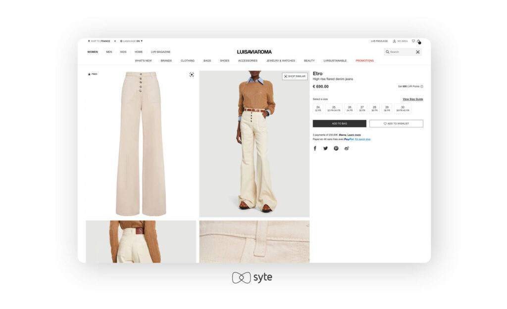 Shop Similar Discovery Button on the Luisaviaroma website.