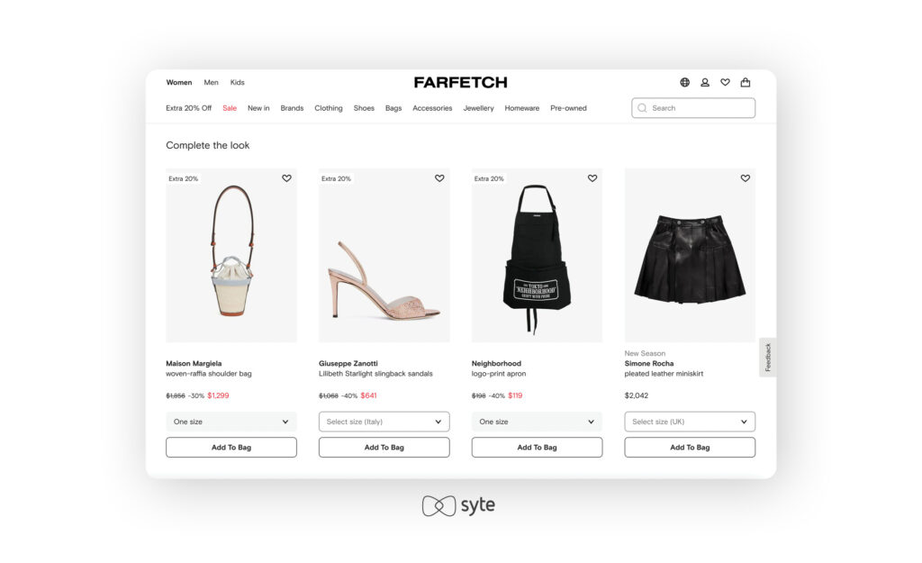 Product recommendations on Farfetch