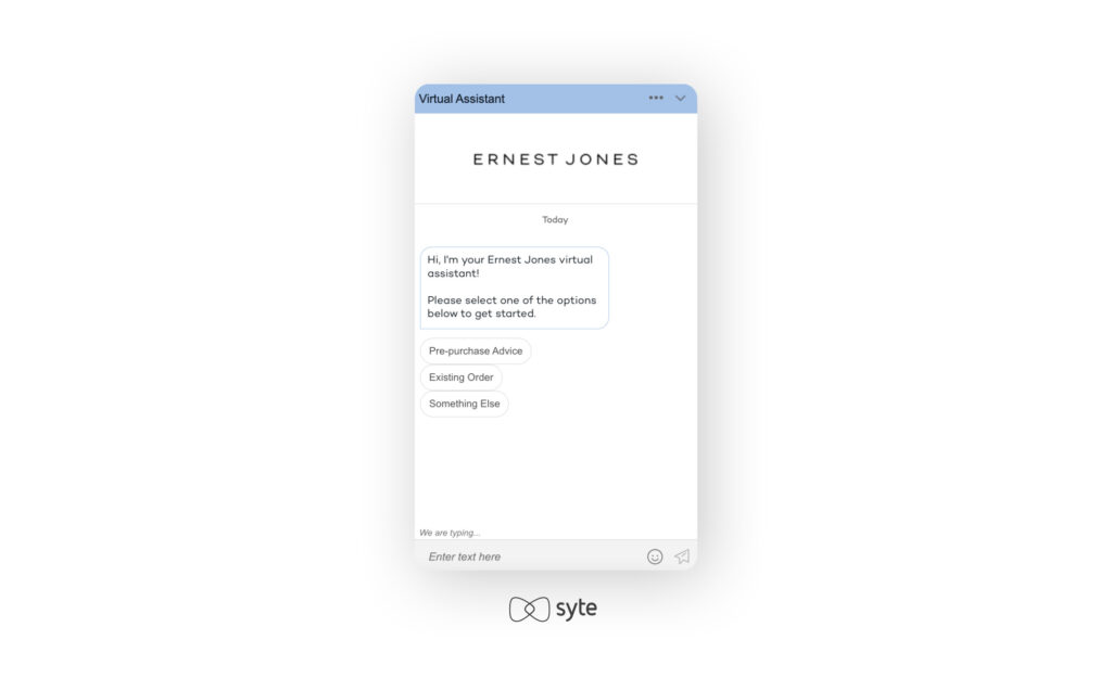 Virtual assistant chat on the Ernest Jones website 